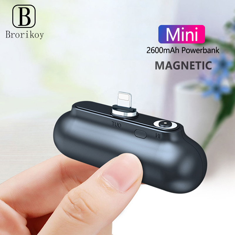 2600mAH Mini Power Bank Back Battery USB Micro Type-C Cable for iPhone 11 Xs Samsung Xiaomi Portable Power Bank Magnetic Charger