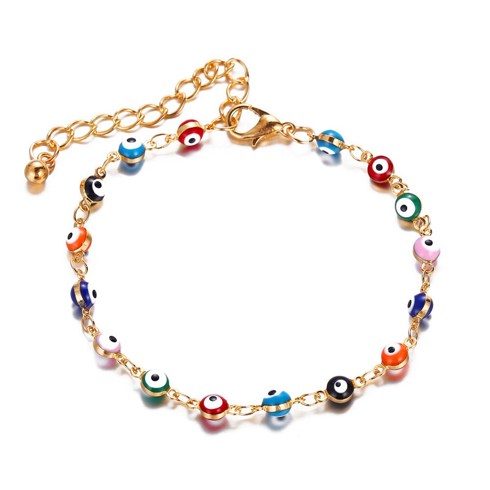 Wgoud bohème coloré oeil perles cheville pour les femmes été océan plage cheville Bracelet pied jambe bijoux directe: Gold