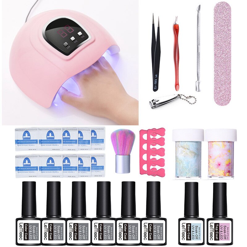 Neglesæt uv led lampe tørretumbler negle gel lak kit farverigt soak off uv gel værktøj sæt negle stickers til nail art gør det selv værktøjer: 19