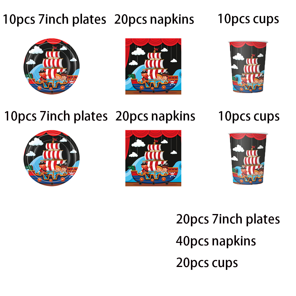 Pirate Ship Sets Birthday Decoration Party Disposable Paper Napkins Cups Plates Tablecloths Party Supplies: Light Grey