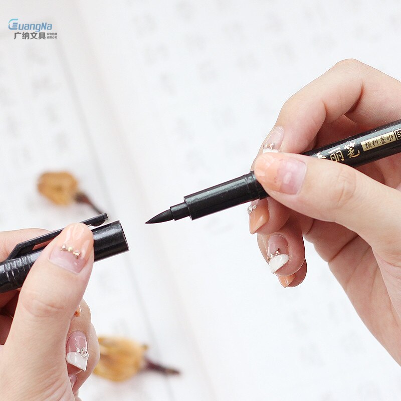 Pincel de escritura y pintura con tinta negra, pluma de firma de dibujo y caligrafía china, suministros escolares y de oficina, de papelería, 1mm