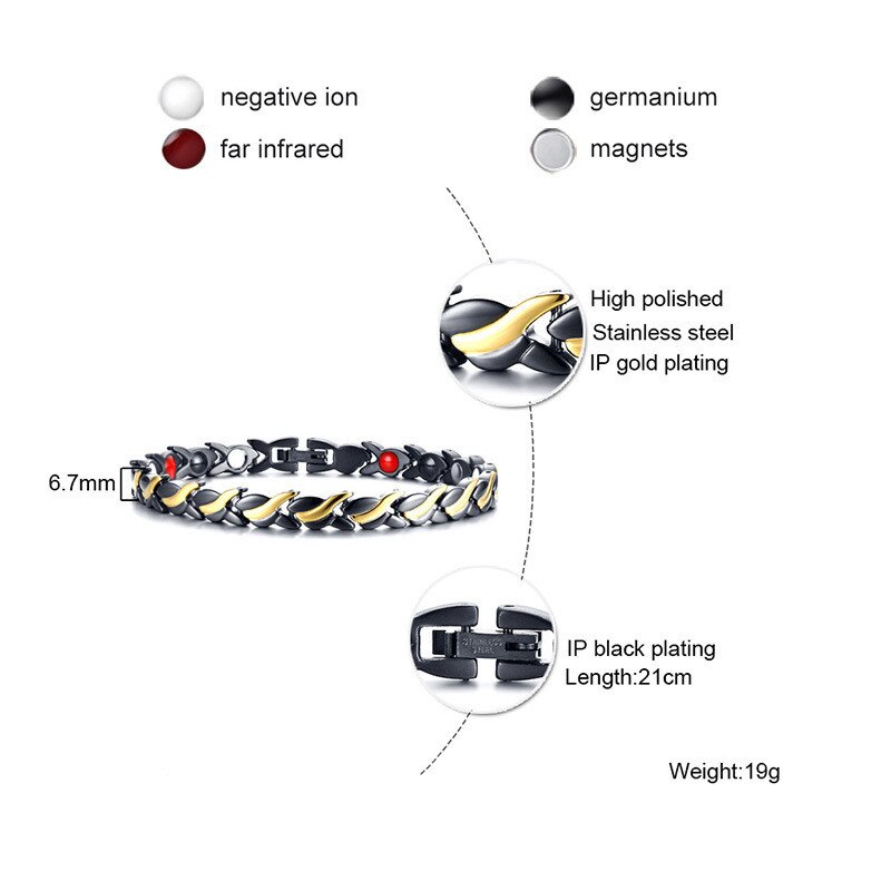 Modyle 7mm Adjustable Length Health Magnetic Bracelet For Women Stainless Steel With Germanium Hand Chain