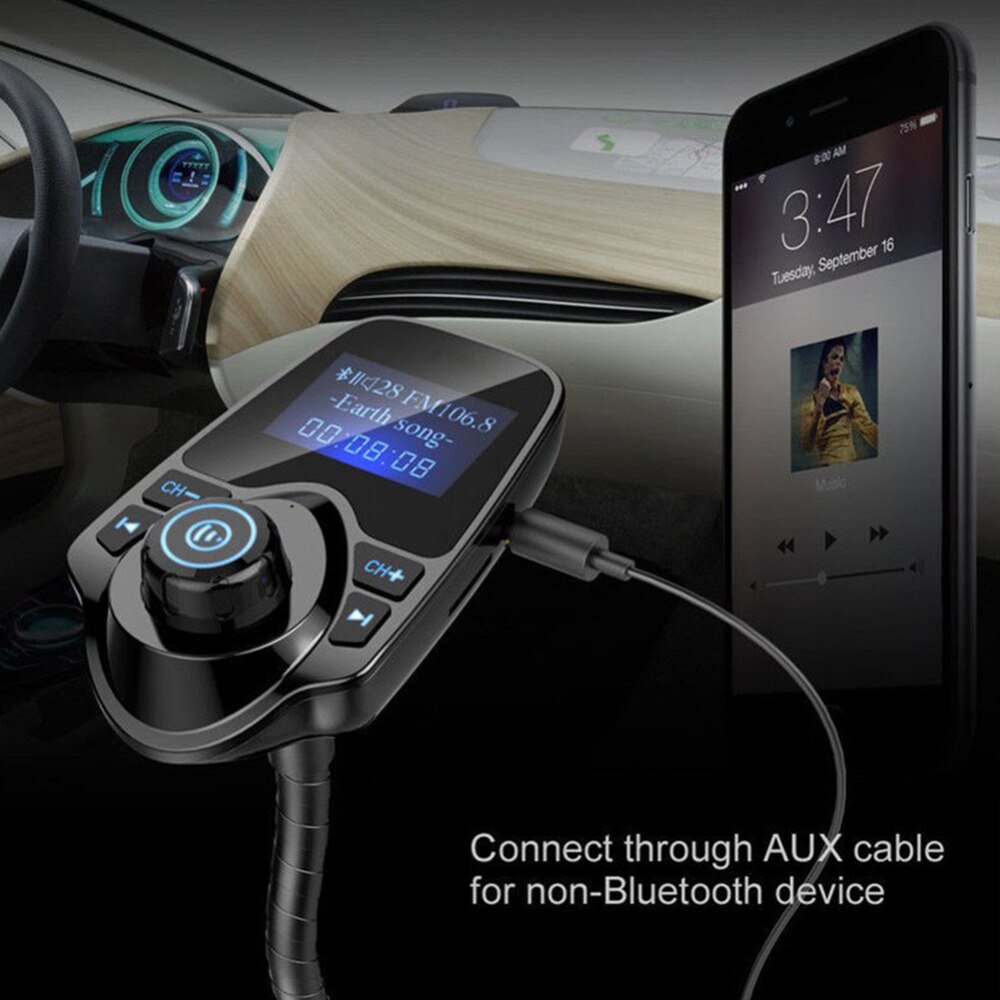 Draadloze bluetooth fm-zender voor in de auto, radioadapter, autokit met 1.44 inch display en usb-autolader, auto  mp3- speler fm-zender