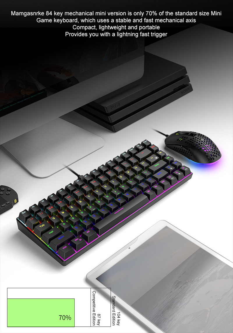 Wired RGB Backlit Gaming Keyboard and Mouse Mechanical Mini Keyboards Ergonomic 6400DPI Mouse for Lenovo/XiaoMi PC Computer