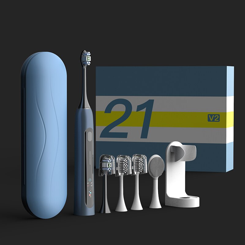 Electric Toothbrush Powerful Ultrasonic Sonic USB Charge Rechargeable Tooth Brushes Washable Whitening Teeth Brush Soft Fur: V2 Blue