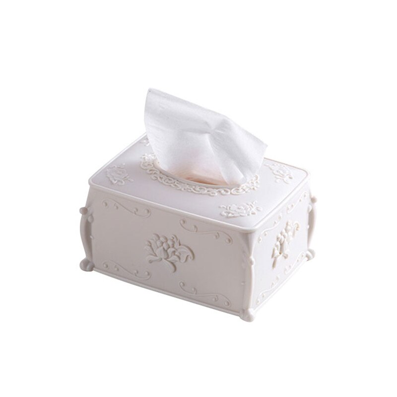 Universel tissue box cover yndig udskårne blomster rektangel formet tissue box holder til badeværelse soveværelse bil: Hvid