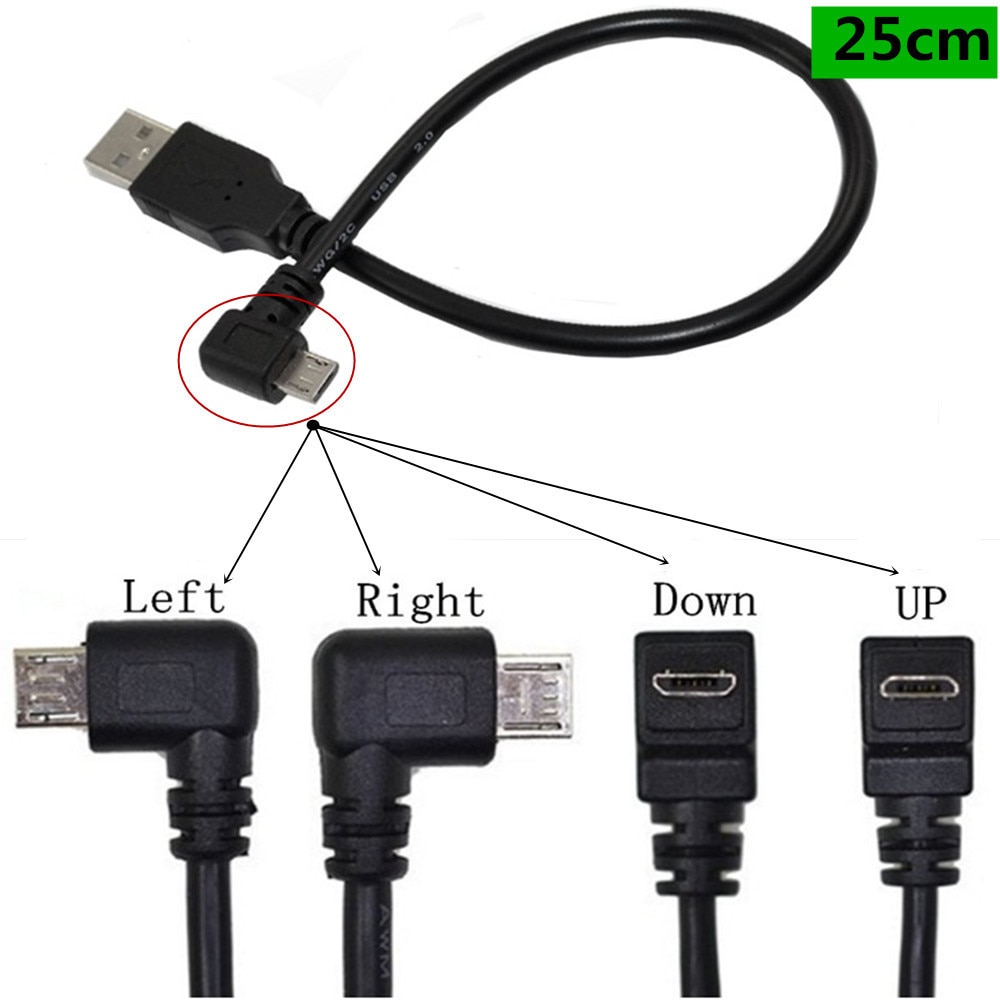 W górę iw dół oraz w lewo i w prostopadły 90 stopni USB Micro USB męski na USB transmisji danych w zakresie od złącze do ładowania kabel 25cm 50cm dla Tablet 5ft 5m