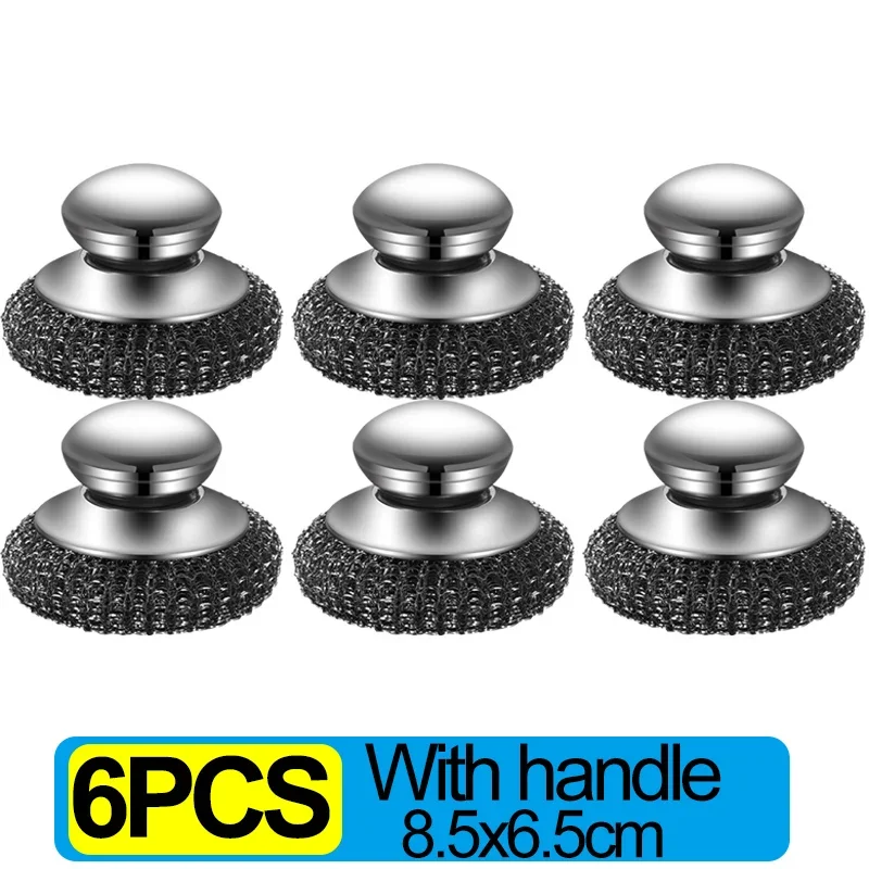 Stainless Steel Kitchen Pot Brush with Handles Dishwashing Wire Ball Heavy Duty Metal Scrubber Household Pot Pan Cleaning Tools: WHITE