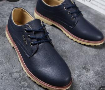 Autumn Men's Leather Shoes Men's Casual Men's Shoes Trend Wild Work Slip Breathable Waterproof Single Shoes: blue / 39