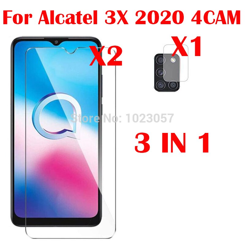 3-w-1 miękki futerał + kamera szkło hartowane dla Alcatel 3X 2020 4krzywka ScreenProtector szkło dla Alcatel 3X 2020 4krzywka 2.5D szkło: 3 in 1