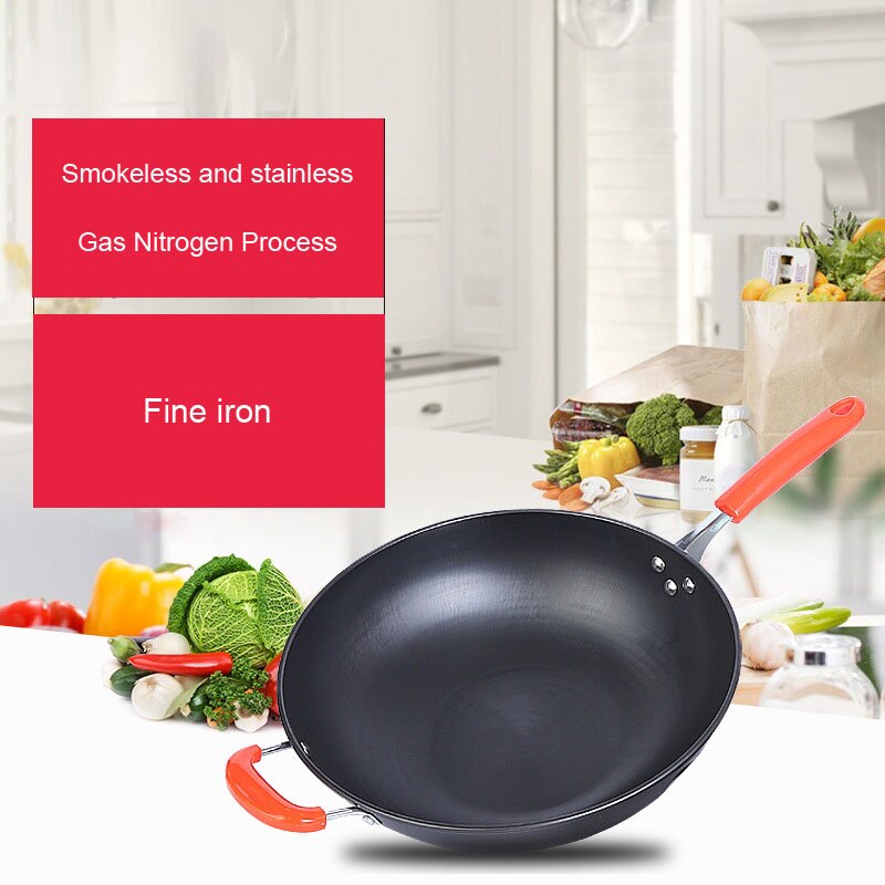 Steelpan Ijzeren Wok Ongecoat Pot Non-stick Pan Non-Coating Inductie En Gasfornuis Kookgerei