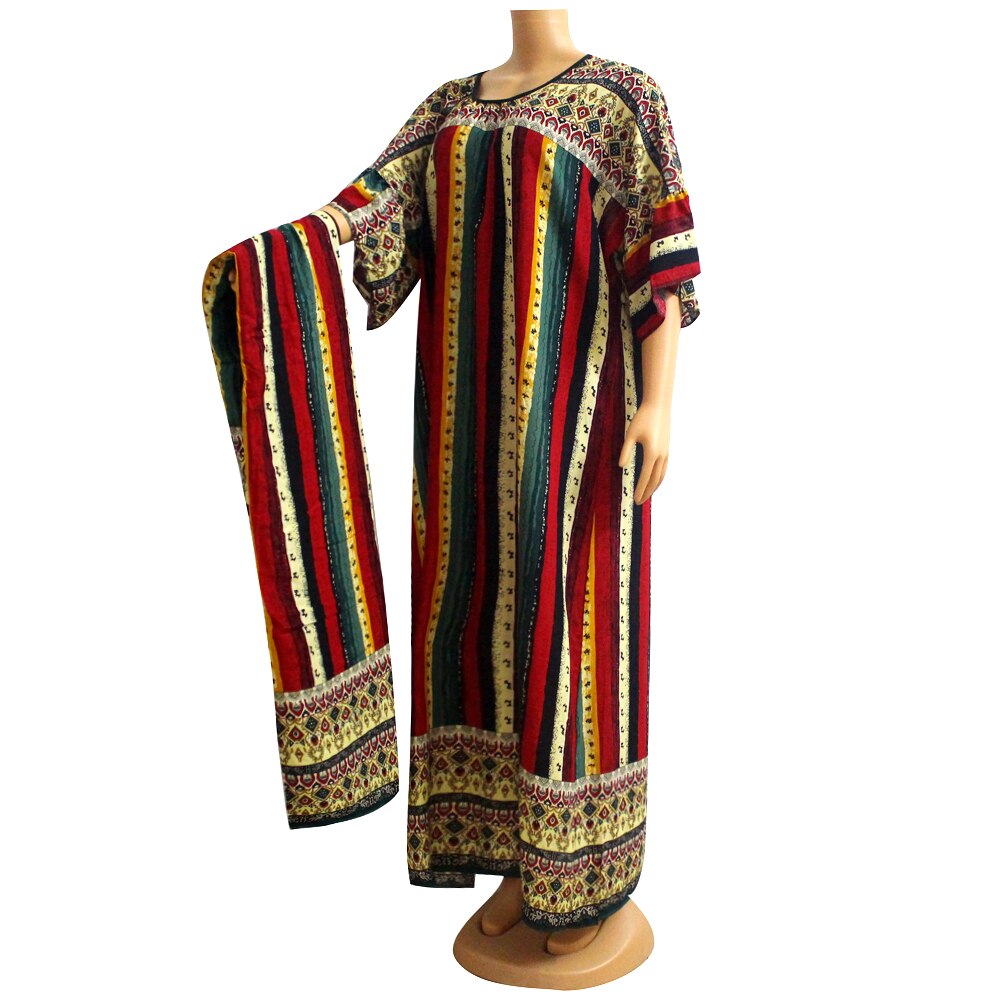 Vestidos africanos de algodón de estilo étnico para mujer, ropa e informal con estampado a rayas, Media manga acampanada, novedad de invierno de: print 4