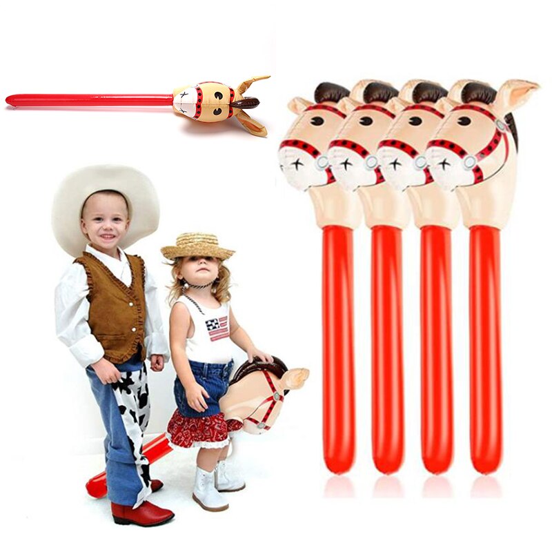 Inflatable Horse Heads Cowgirl Stick PVC Balloon Outdoor Educational Toys for Birthday 1Pc