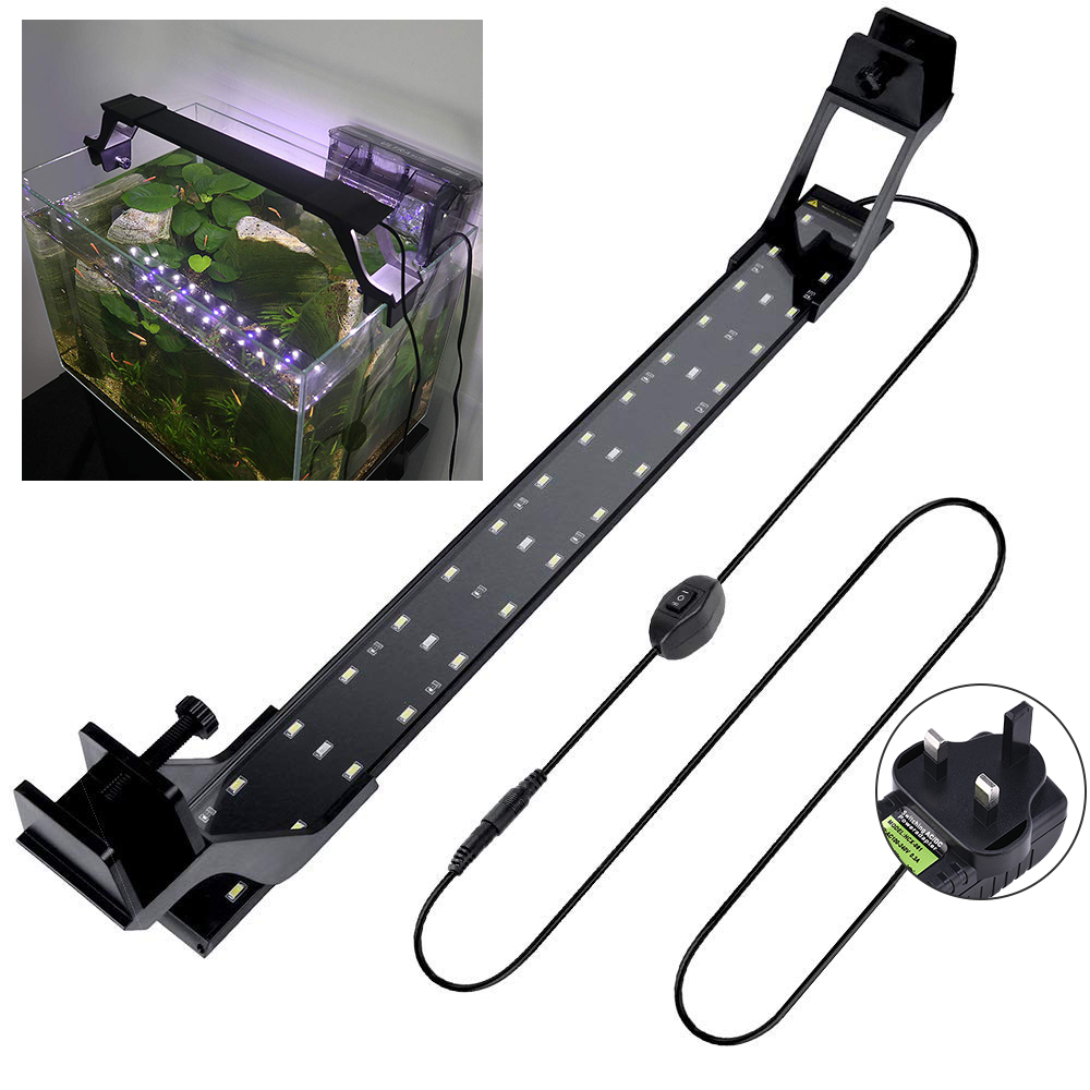 Super Bright LED Aquarium Light Double Bracket Blue and White Light Fish Tank Lamp Light with Extendable Bracket 36LEDs D30
