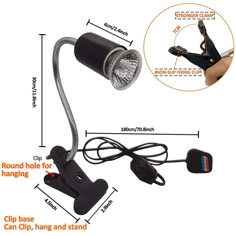 Lámpara de calor para reptiles, luces de tortuga con Clip,2 bombillas UVA UVB de 110V y 50W, lámpara de luz de calefacción para mascotas para lagarto y Tortuga, enchufe estadounidense