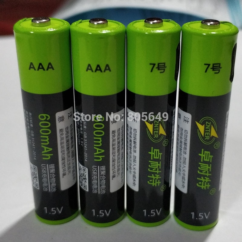 4 pcs ZNTER 1.5 V AAA usb batterij 600 mAh 900mwh li-polymer li-po oplaadbare lithium li-ion batterij niet inbegrepen usb-kabel