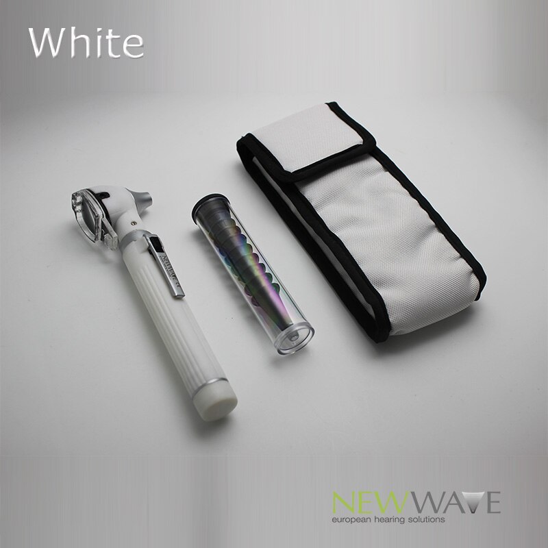 ENT 12 colores PRO-Fiber optic L.E.D portátil Otoscopio auriscope Cuidado del oído kit de diagnóstico + estuche protector CE: white