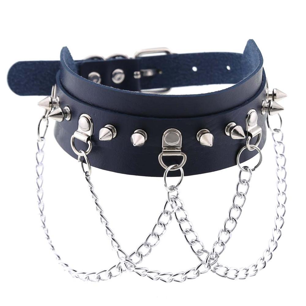 Punk Goth Choker Chain Studded Rivet Pu Leather Collar Spike Choker Necklace Chocker Cool Gothic Jewelry Accessories: navy