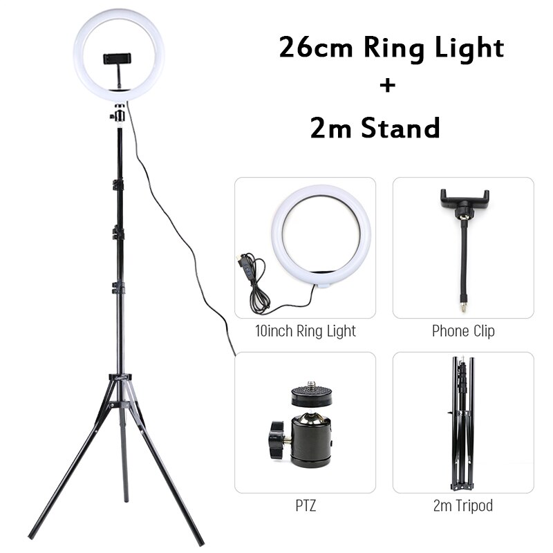 Fotografie Led Selfie Ring Licht 10Inch Dimbare Camera Telefoon 26Cm Ring Lamp Met Stand Statief Voor Make Video live Studio: Type 3