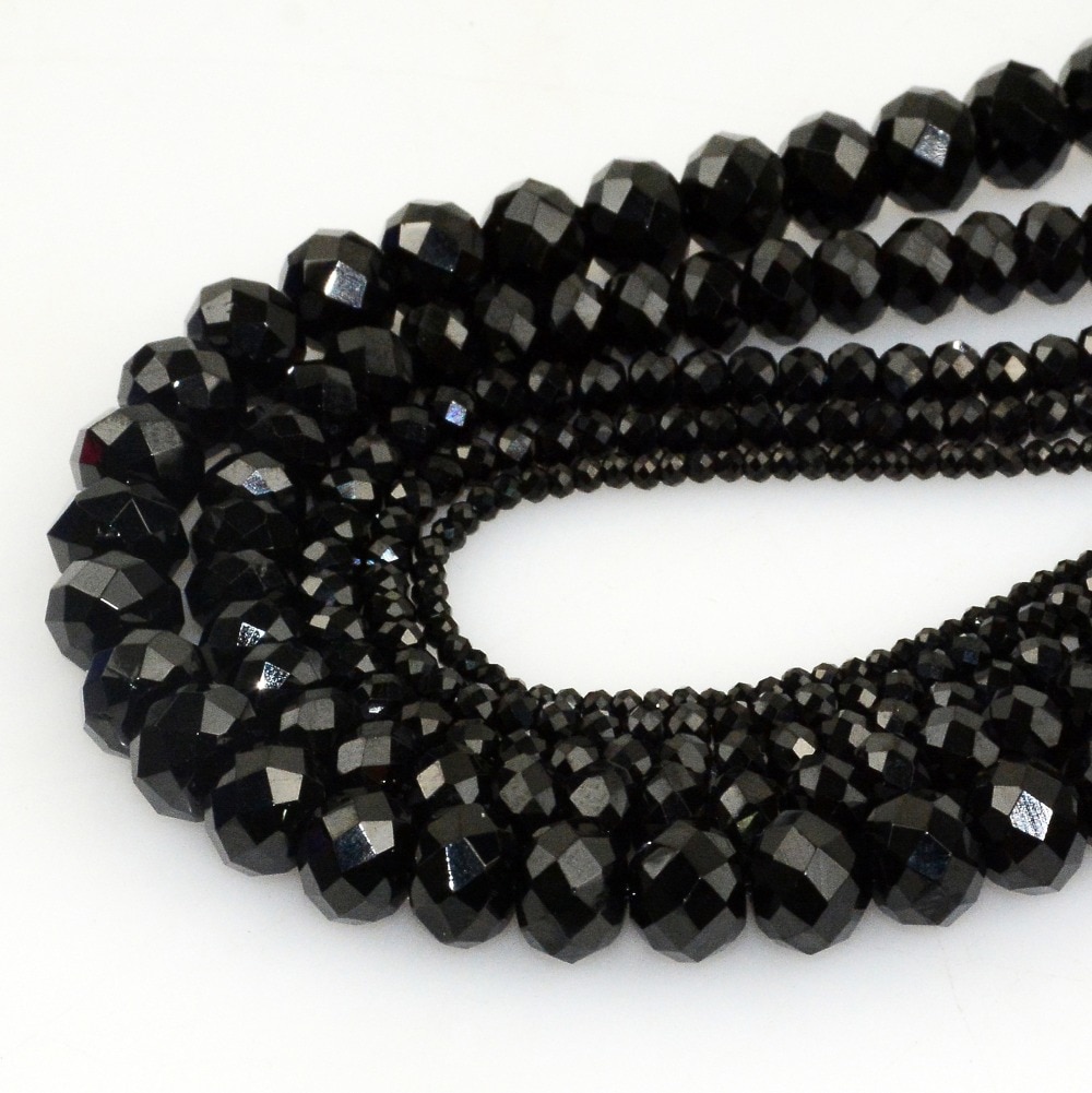 lumineuse coupe naturel noir spinelle facetté perles en Rondell en vrac 2x1.5mm, 3x2mm, 4x2mm, 6x4mm, 8x5mm