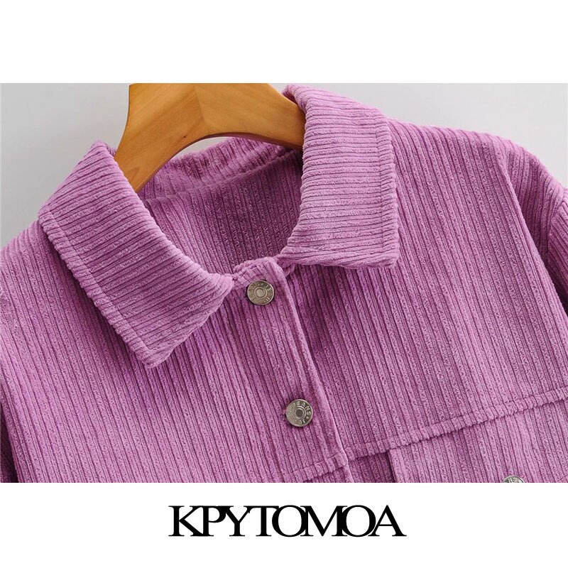 Kpytomoa kvinder løs fløjlsbukser cropped jakke frakke vintage langærmede lommer kvindelige overtøj smarte toppe