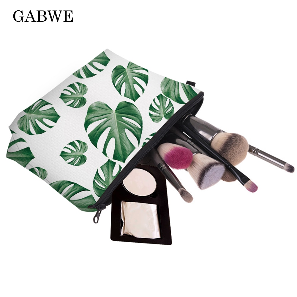 GABWE Style Tropical palmier vert feuilles imprimé frais sac de maquillage cosmétique pour les femmes Kosmetyczka Neceser Maquillaje