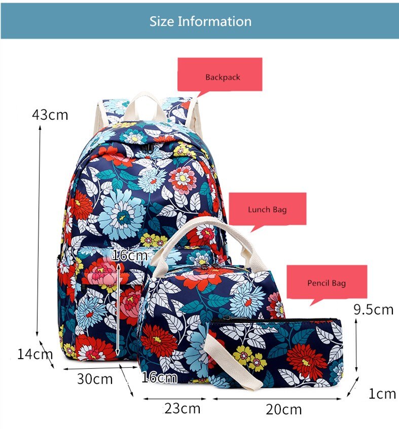 Fengdong 3 stuks/set chinese stijl tienermeisjes schoolrugzak bloemen schooltassen voor vrouwen meisjes bloemenrugzak boekentas pennenzak