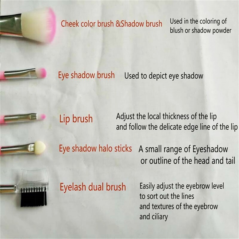 5pcs Full Women's Makeup Brushes Powder Eyeshadow Eyelash Cheek Color Brush Set Cosmetic Tool