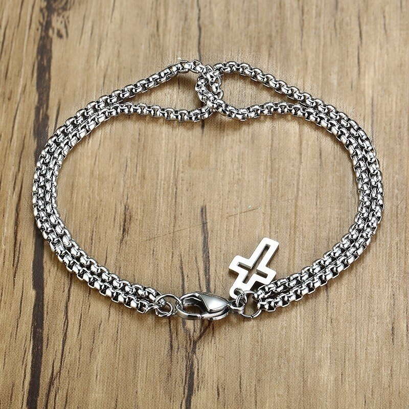 Cadena de doble hebra Punk para hombre, pulsera con abalorio colgante, joyería de acero inoxidable para , Rock