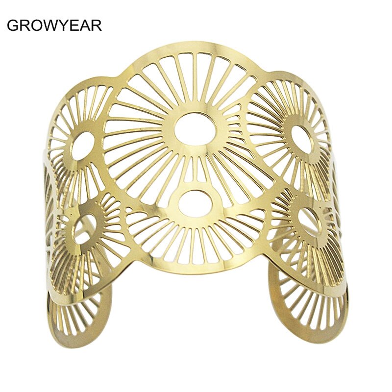 GROWYEAR Brede Verstelbare Hollow Geometrische Rvs Armband Goud Kleur Sieraden Voor Vrouwen