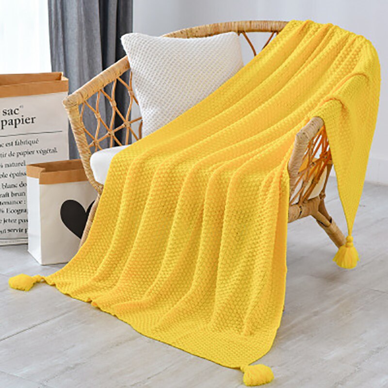 Ensfarvet sofa tæpper kontor siesta strikket kvaster sjal tæppe husholdnings fritidstæppe: Gul / 120 x 150cm