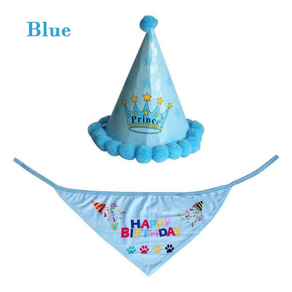 Justerbar kjæledyr hund katt bursdag lue halsduk glipper fest kostyme hodeplagg hund gratulerer med dagen kjæledyr tilbehør til fest: Blå