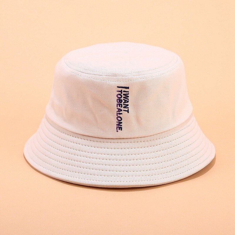 Fiskerhat mænd jeg vil have breve broderet bassinhue kvinder forår og sommer udendørs vilde afslappede mænd spand solhat: Beige