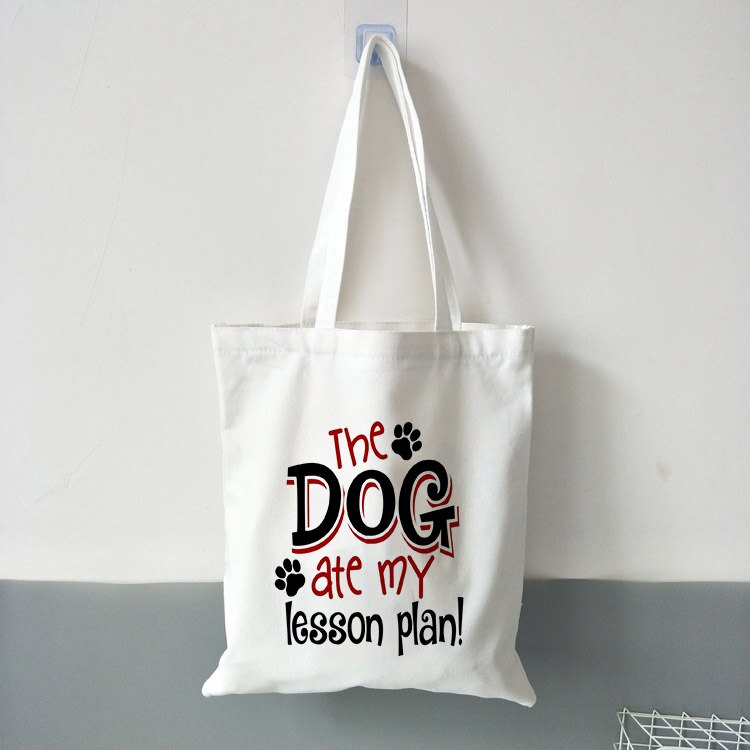 Fun Teacher for Teacher Dog Ate Lesson Plan Printed Canvas Bag Teacher Tote Bags Book Bag Teacher Appreciation: B0603-TBWH-M-