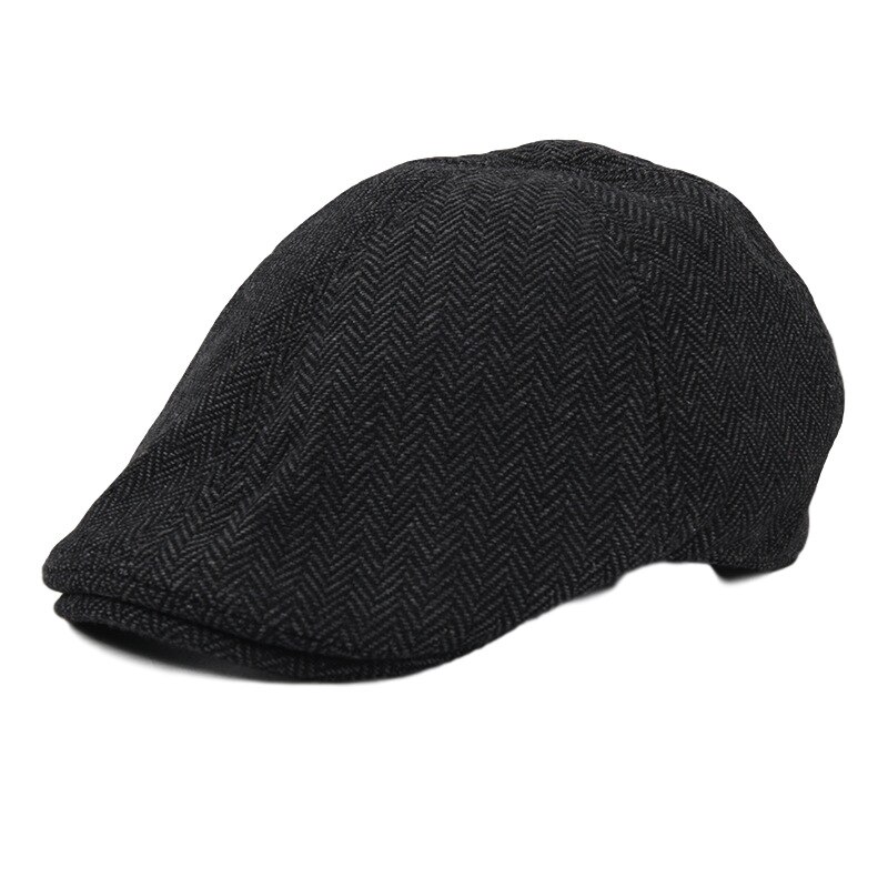 Showersmile visirs 2022 høst vinter lue beret cap for menn kvinner brun fiskebein eføy aviskutt britisk flat lue: Svart