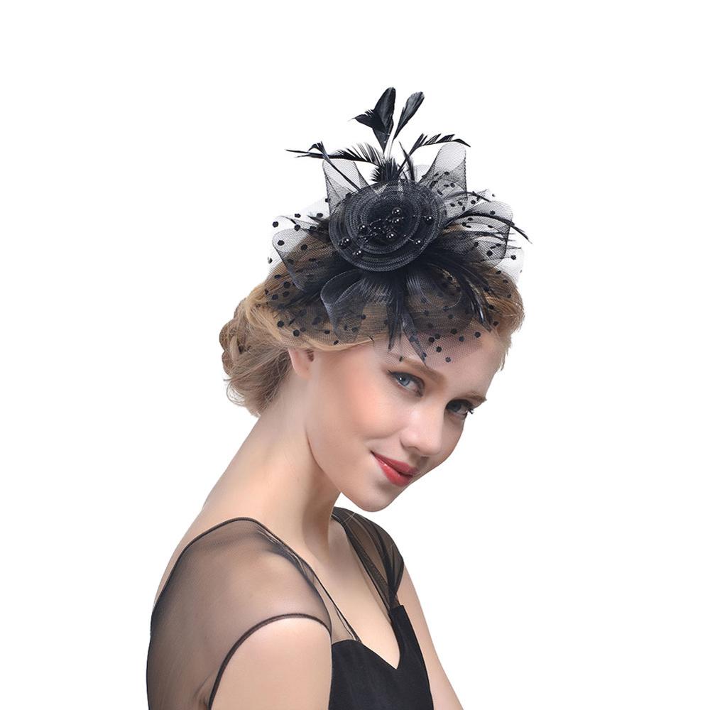 Women Vintage Fascinator Bridal Dot Wedding Church Tea Party Fascinator Hat Pillbox Hat: black