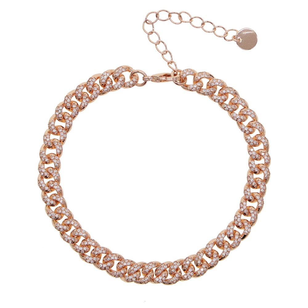 21 + 5cm ausgedehnte kette vereist aus bling cz Miami kubanisch Verknüpfung kette fußkettchen für frauen zirkonia bein kette Hüfte hüpfen bein schmuck: Rose Gold Farbe