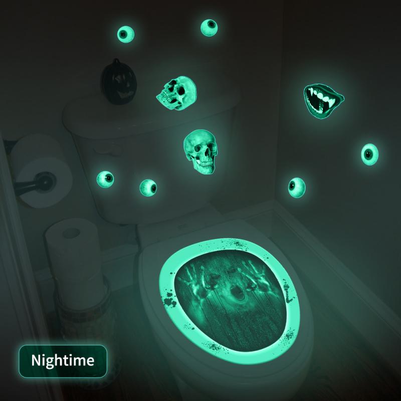 Halloween Glowing Horror Faceless DIY Skull Toilet Stickers Waterproof Removable Peel and Stick Bathroom Decals