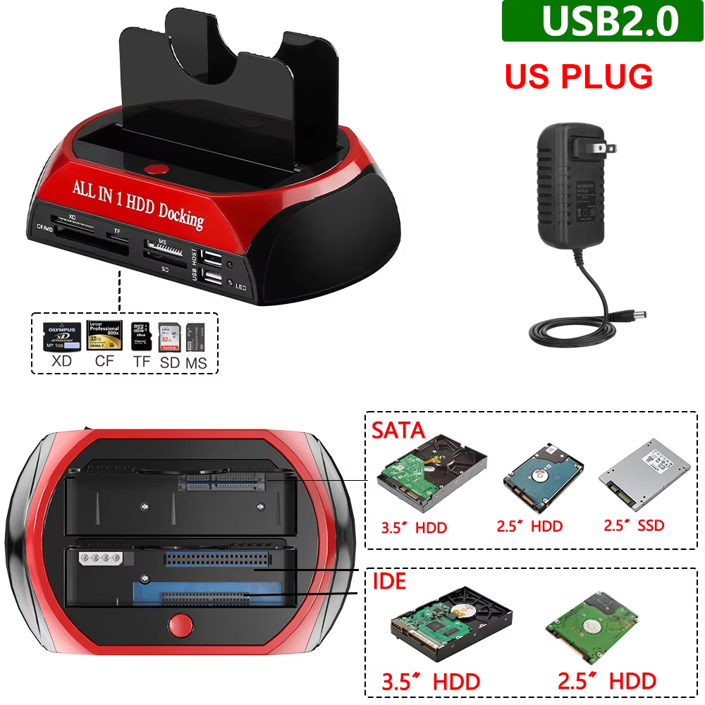 10 IN 1 Dual-bay harde schijf USB3.0 5Gbps HDD-dockingstation met 12V 3A voedingsadapter voor 2,5/3,5 inch HDD/SSD TF-kaart: Grey