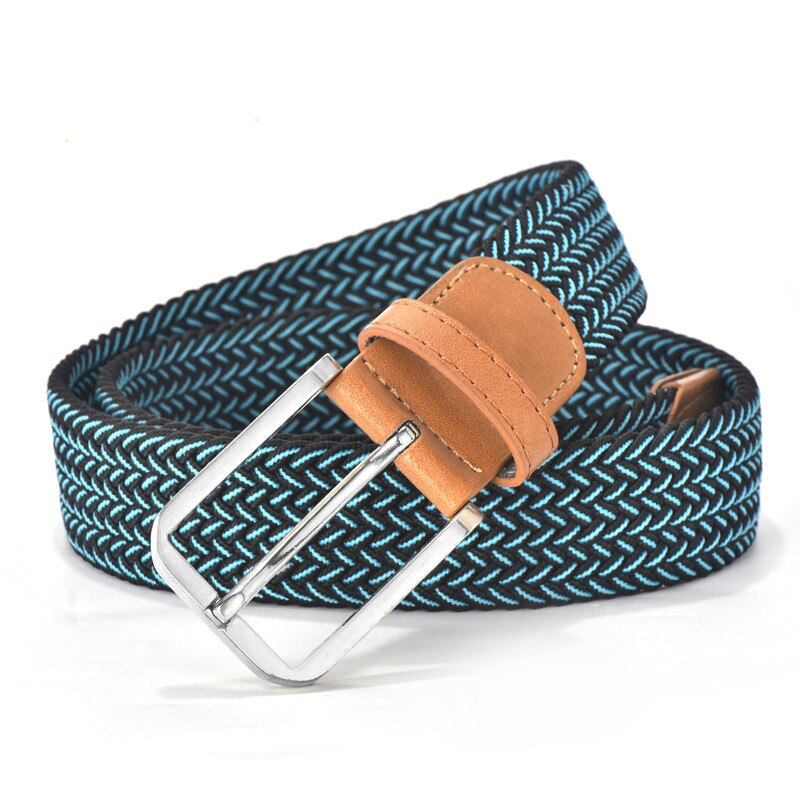 Unisex afslappet strikket bælte vævet lærred elastisk stretch bælte bælte metal spænde cinturones para hombre: Blå