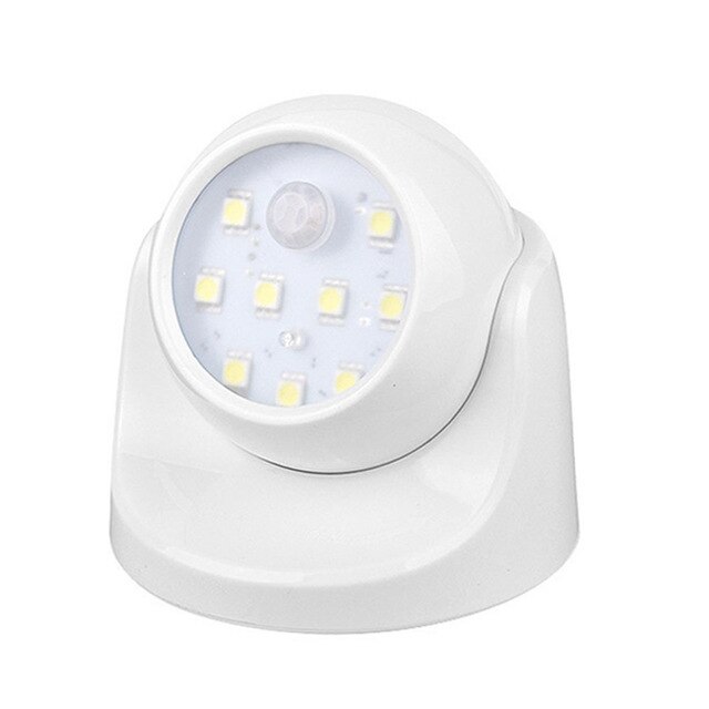 9 Led Draadloze Motion Sensor Nacht Licht 360 Graden Rotatie Nachtlampje Lamp Wandlamp Lamp Batterij Power Auto op Off: White