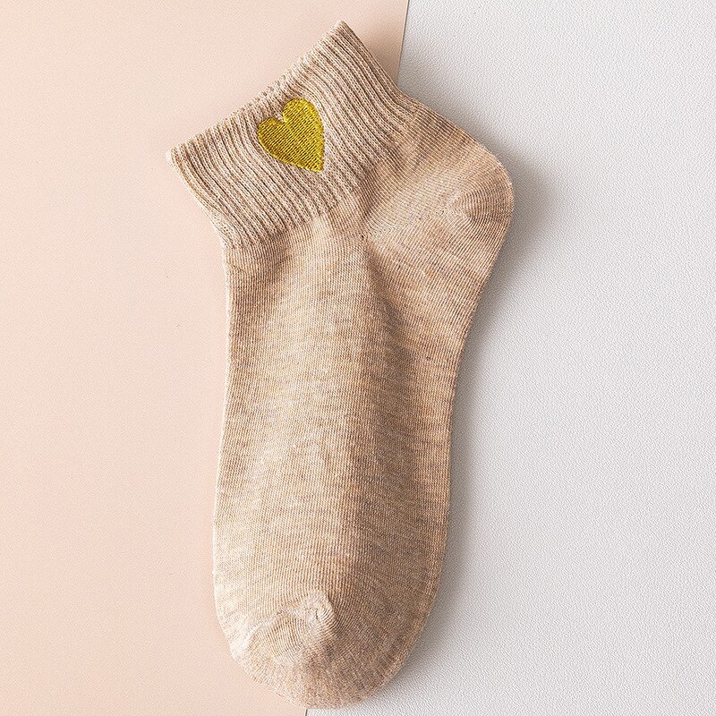 1 Pair Harajuku Cute Candy Color Sports Casual Socks Happy Funny Heart Ankle Socks Embroidery Ladies Cotton Soild Slippers