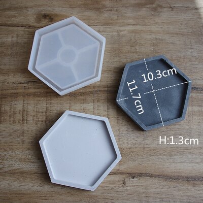 Hexagon Coaster Concrete Tray Silicone Mold Round Square Candlestick Plaster Base Tray Mould Cement Flowerpot Pedestal Molds: D