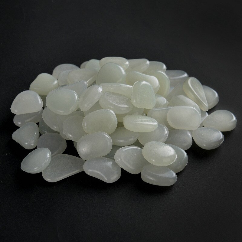 Piedras luminosas para decoración de jardín, guijarros decorativos que brillan en la oscuridad, para pecera al aire libre, piedras de guijarros, mezcla de colores para acuario, 50 Uds.: Blanco