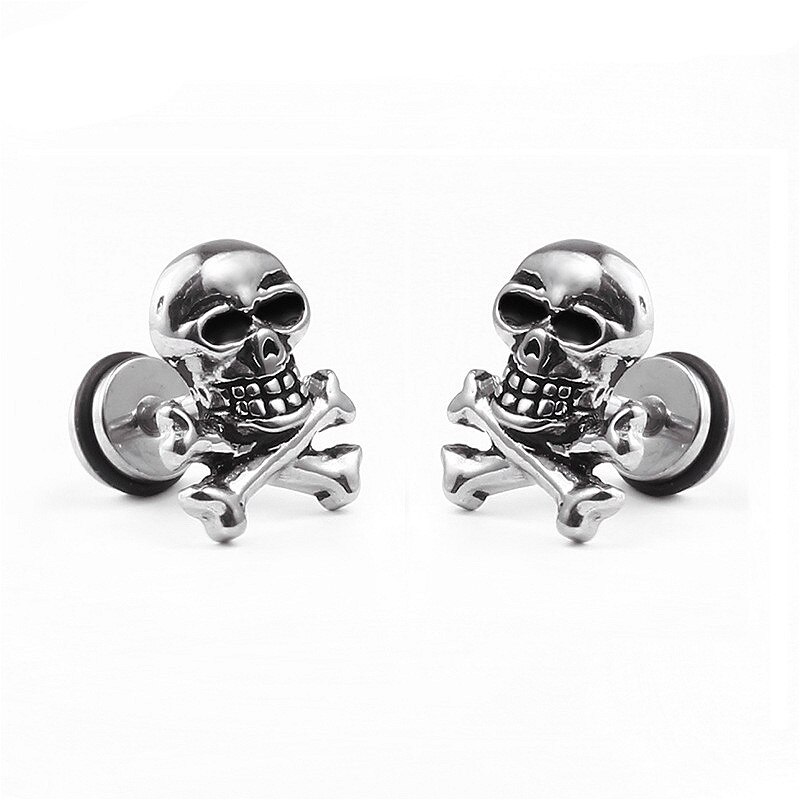 1@# Stainless Steel Earrings Hip Hop Skull Clip Earrings for Men Women Gothic Earring Rock Biker Ear Earrings