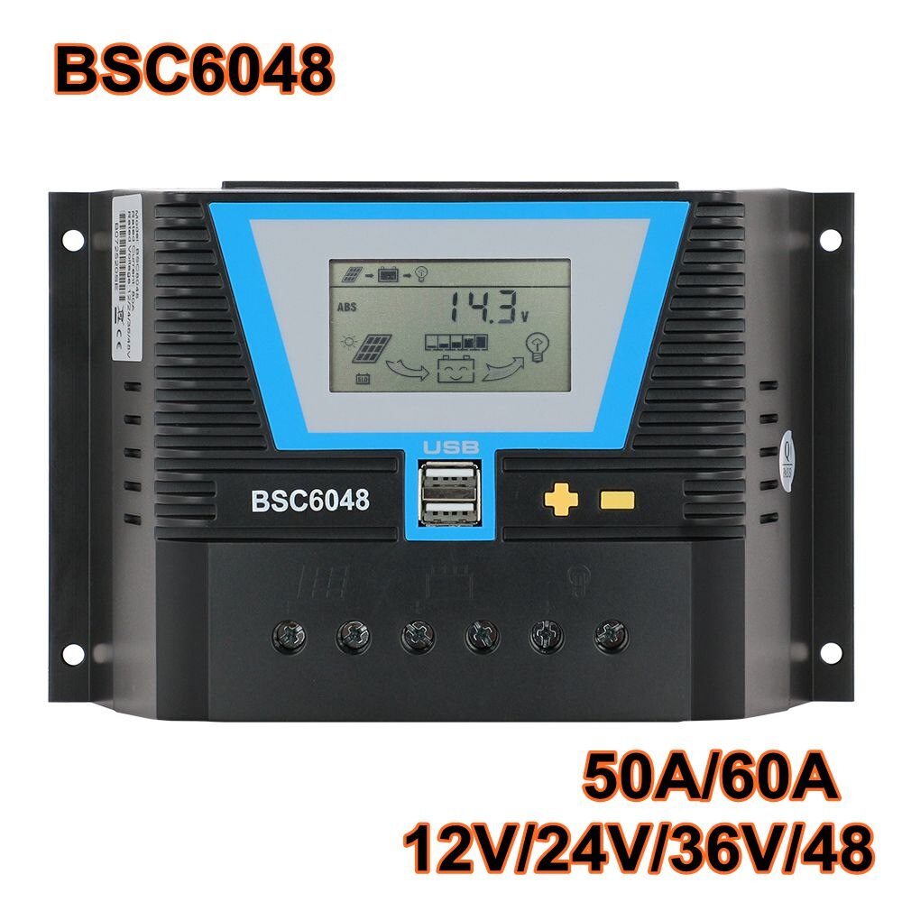 20A 30A 60A 80A PWM Solar Controller 12V 24V 36V 48V Backlight LCD Display Universal Solar Panel Charger System USB Controller: BSC6048