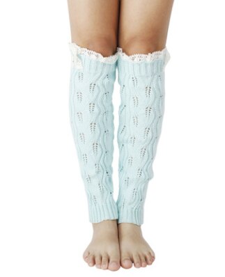 Female Knitted Stocking Lace Leaf Knitted Leg Warmer Leg Sleeve For Women Lake Blue/Coffee/Light Gray/Dark Gray/White: Sky Blue