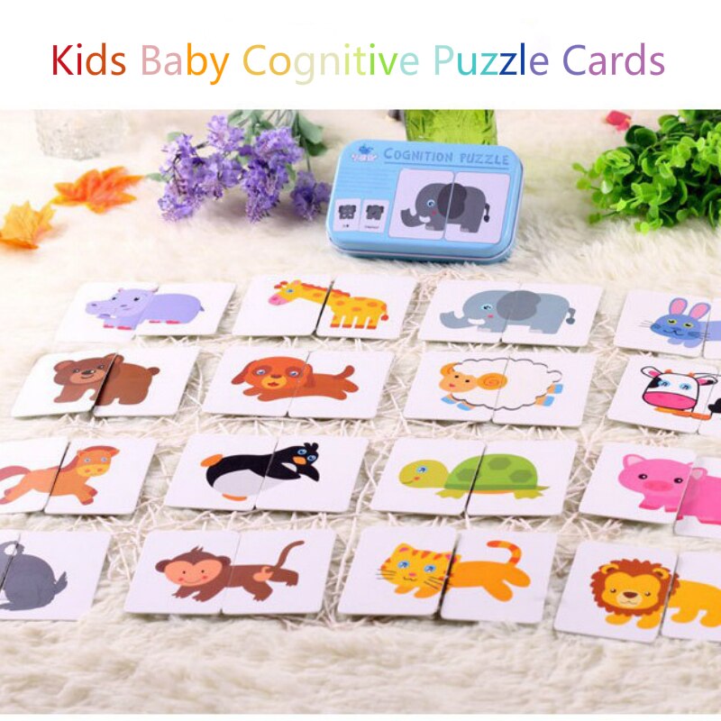 Kids Baby Cognitive Puzzle Cards Montessori Educational Toys Matching Game Cartoon Vehicle Animal Fruit English Learning Cards