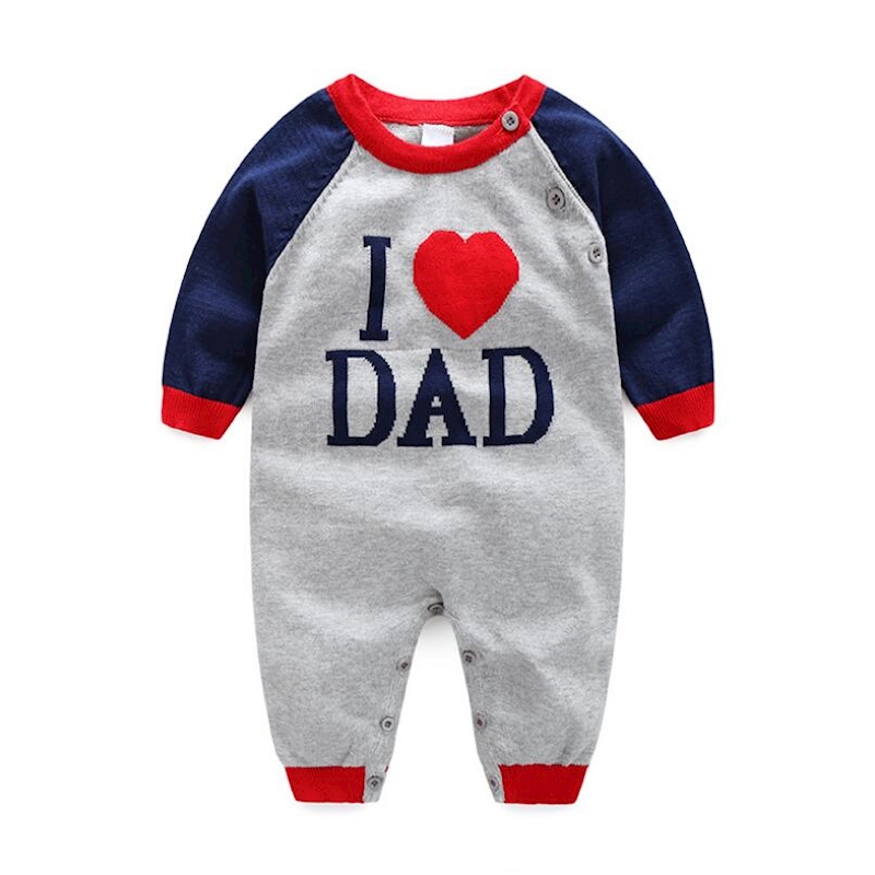 Myudi - 100% Cotton Baby Sweater Newborn I love Dad Mom Letter Coat Toddler one-piece Romper Boys Girl Outwear for Children