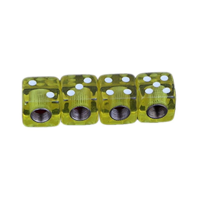4pcs Dice Shape Car Truck Wheel Tire Air Valve Stem Cover Dust Cap Bicycle Valve: Yellow